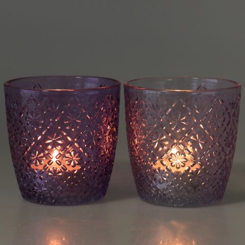Floristik24 Linterna de cristal morado Ø9cm H9cm 2pcs