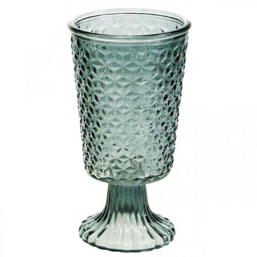 Floristik24 Farol con pie, copa de cristal, cristal decorativo gris Ø10cm H18.5cm