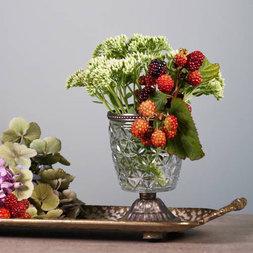 Floristik24 Linterna de cristal sobre base antigua con borde de metal Ø9cm H13.5cm