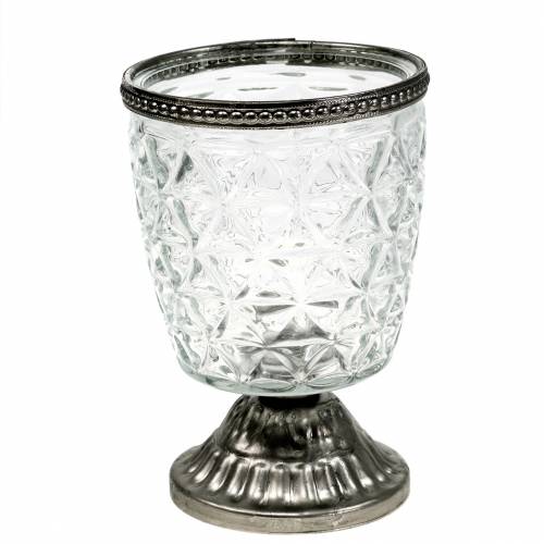 Floristik24 Linterna de cristal sobre base antigua con borde de metal Ø9cm H13.5cm