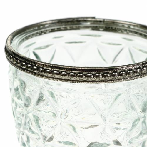 Floristik24 Linterna de cristal sobre base antigua con borde de metal Ø9cm H13.5cm