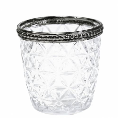 Floristik24 Farol de cristal antiguo con borde de metal Ø7.5cm H7.5cm