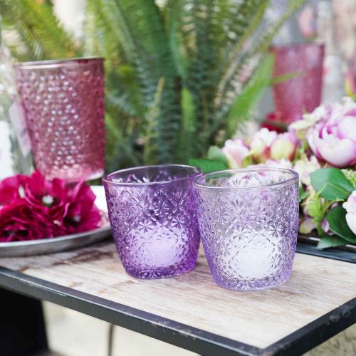 Floristik24 Linterna de cristal morado Ø9cm H9cm 2pcs