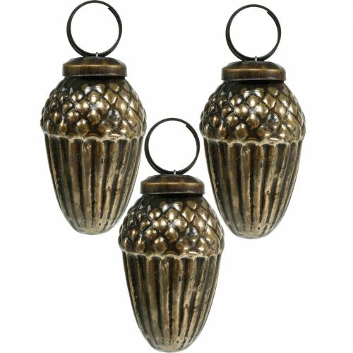 Floristik24 Decoraciones para árboles de Navidad bellotas de cristal para colgar marrón, dorado 6cm 3pcs