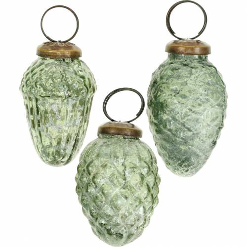 Floristik24 Decoraciones para árboles frutas de otoño transparente, verde vidrio real 6.5cm 3pcs