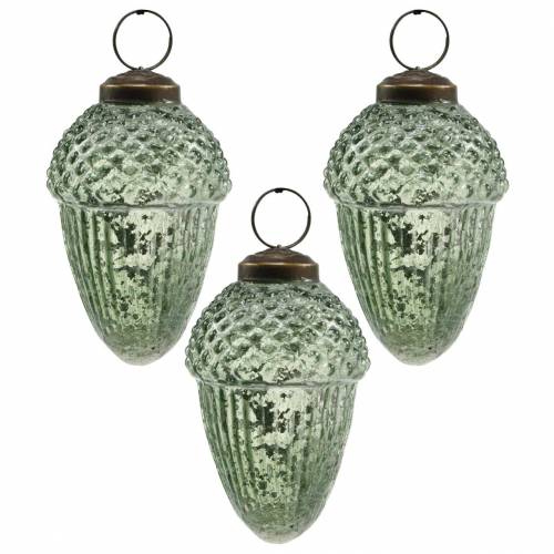 Floristik24 Decoraciones para árboles bellotas transparente, verde cristal real 9cm 3pcs