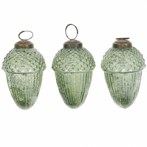 Floristik24 Decoraciones para árboles bellotas transparente, verde cristal real 9cm 3pcs