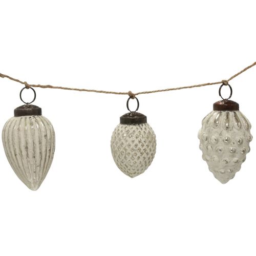 Floristik24 Guirnalda de conos de cristal decoración colgante Navidad blanco plata 120cm