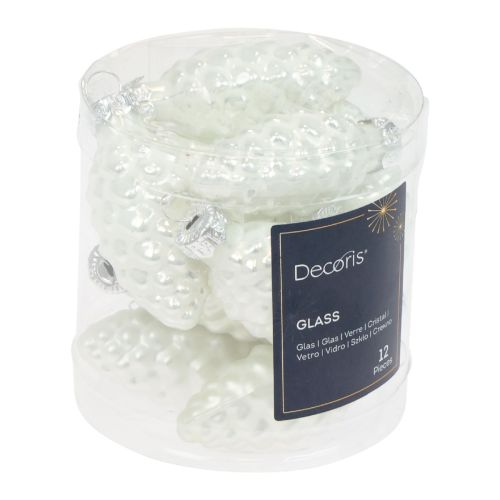 Floristik24 Conos de cristal Adornos navideños vidrio blanco Ø2,5cm 6cm 10ud