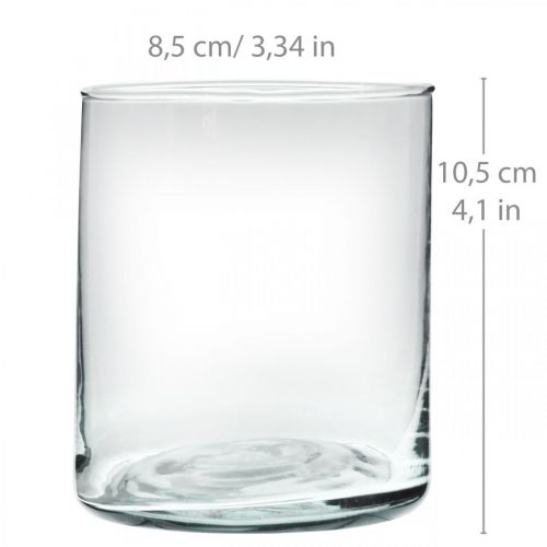 Artículo Florero de vidrio redondo, cilindro de vidrio transparente Ø9cm H10.5cm