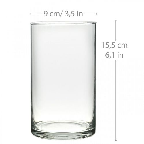 Artículo Florero de vidrio redondo, cilindro de vidrio transparente Ø9cm H15.5cm