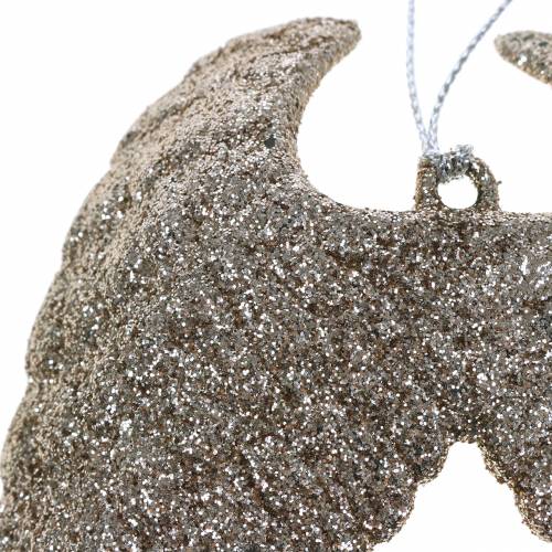 Floristik24 Decoraciones para árboles de Navidad alas de ángel brillo champán 16 cm 12 piezas