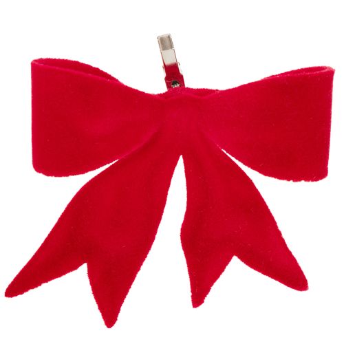 Lazo decorativo rojo con pinza. Decoración navideña versátil. 11 cm, 4 unidades.