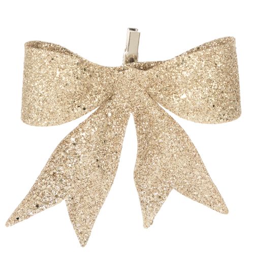 Lazo brillante, lazo decorativo, dorado con clip, 11 cm, 4 unidades