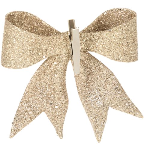 Lazo brillante, lazo decorativo, dorado con clip, 11 cm, 4 unidades | Floristik24.es
