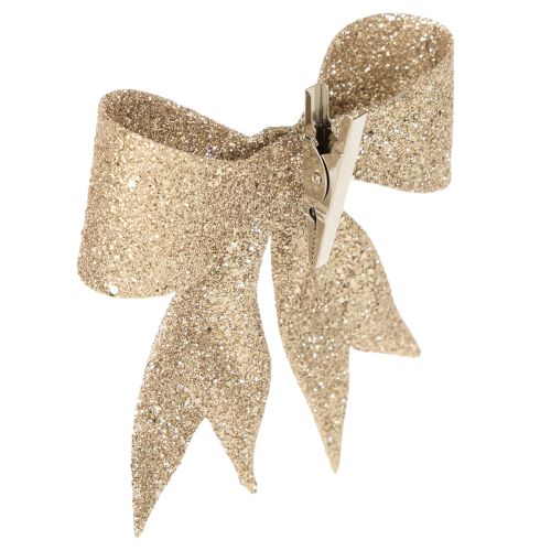 Lazo brillante, lazo decorativo, dorado con clip, 11 cm, 4 unidades | Floristik24.es