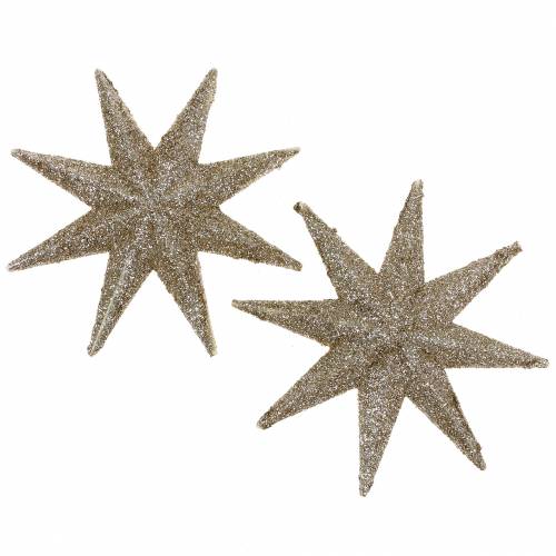 Artículo Estrella para la decoración Glitter Champagne 10cm 12pcs