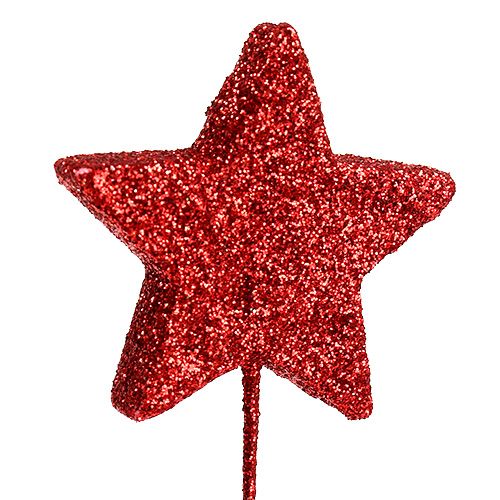 Artículo Estrella de purpurina sobre alambre 4cm rojo L22cm 60pcs