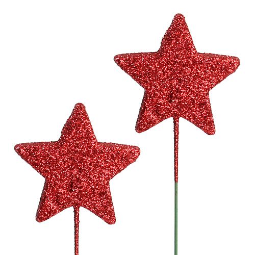 Floristik24 Estrella de brillo en alambre 5cm Rojo L23cm 48pcs