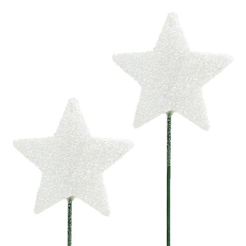 Floristik24 Estrella de purpurina sobre alambre 5cm blanco L23cm 48pcs