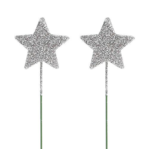 Floristik24 Estrella de purpurina plateada 4cm con alambre 60pcs