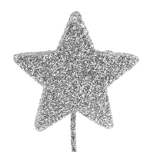 Artículo Glitter star silver 5cm en el cable L22cm 48pcs