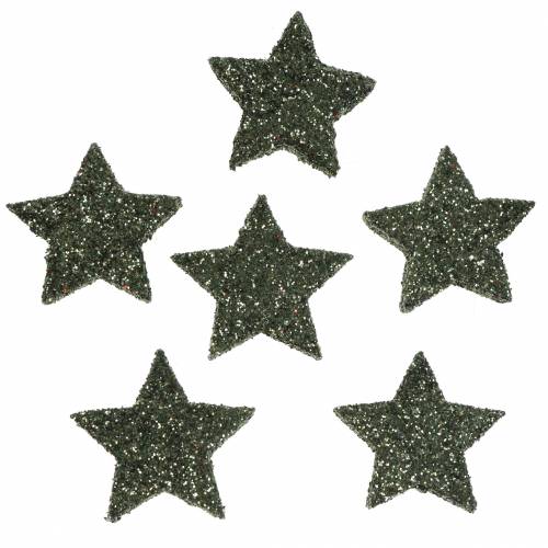 Floristik24 Estrella glitter verde 2,5cm 48pcs