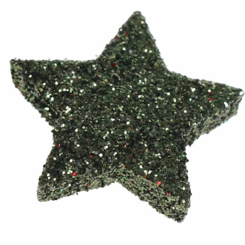 Artículo Estrella glitter verde 2,5cm 48pcs
