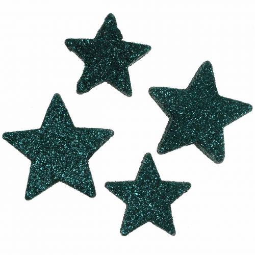 Floristik24 Estrellas brillantes para espolvorear esmeralda 4 / 5cm surtido 40pzs