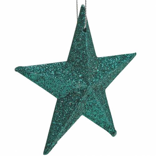 Artículo Juego de estrellas con purpurina colgador decorativo y decoración dispersa esmeralda, verde claro 9cm/5cm 18 piezas