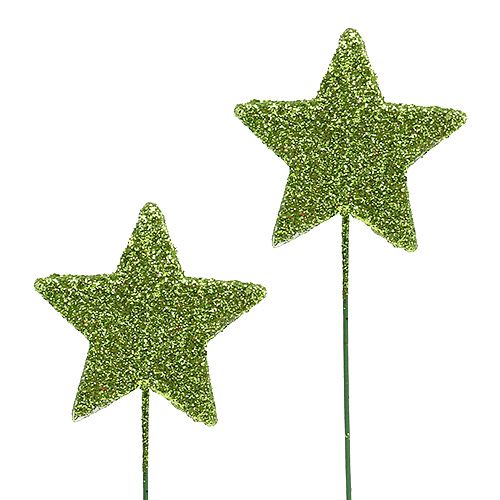 Floristik24 Brillo de estrellas en el cable Verde 5cm 48pcs