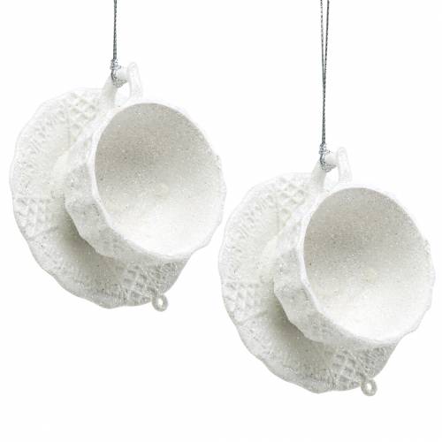 Floristik24 Taza de adornos para árboles de Navidad brillo blanco 8cm 12pcs