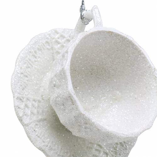 Floristik24 Taza de adornos para árboles de Navidad brillo blanco 8cm 12pcs