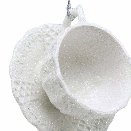 Artículo Taza de adornos para árboles de Navidad brillo blanco 8cm 12pcs