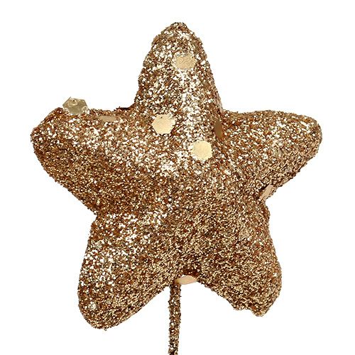 Floristik24 Estrella de mica en el alambre Oro 3,5cm 12pcs