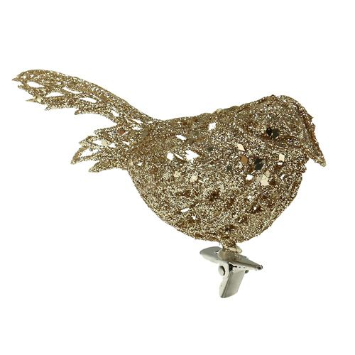 Floristik24 Glitter bird 8cm oro con clip 6pcs