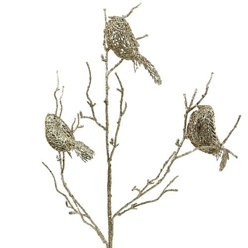 Floristik24 Rama de purpurina con pájaros 75cm oro