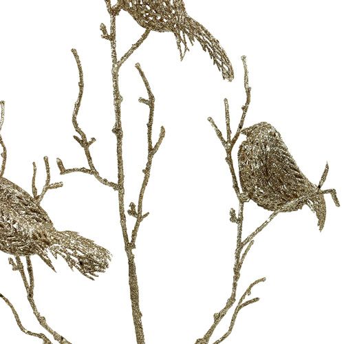 Artículo Rama de purpurina con pájaros 75cm oro