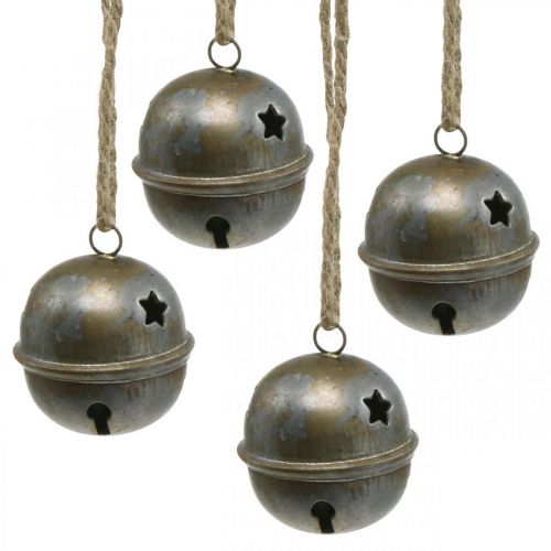 Floristik24 Campanas de Navidad, campanas con estrellas, decoración de adviento metal aspecto antiguo H5.5cm Ø5cm 4pcs