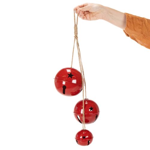 Campanas de metal rojo, juego de 3, decorativas, 14/12/8 cm | Floristik24.es