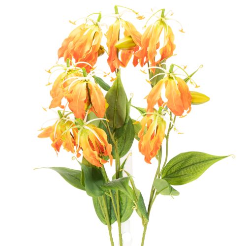Flor artificial Gloriosa naranja con tallos largos para jarrones, 80 cm, 3 unidades.