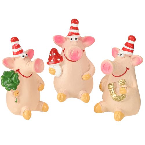 Floristik24 Cerdo de la suerte decorativo con amuletos de la suerte, 5 cm, 6 unidades