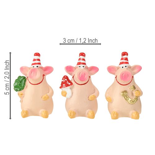 Artículo Cerdo de la suerte decorativo con amuletos de la suerte, 5 cm, 6 unidades