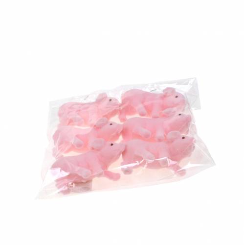 Floristik24 Lucky pig rosa flocado 9cm 6pcs