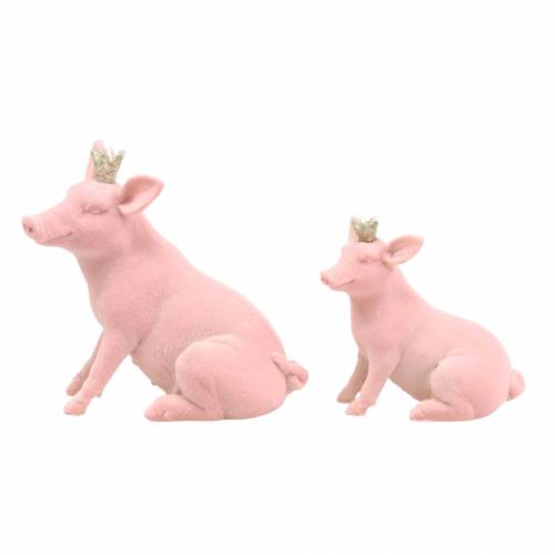 Floristik24 Conjunto de figuras decorativas cerdo de la suerte con corona dorada 12 × 7 × 13cm / 9.2 × 5.5 × 10cm 2pcs