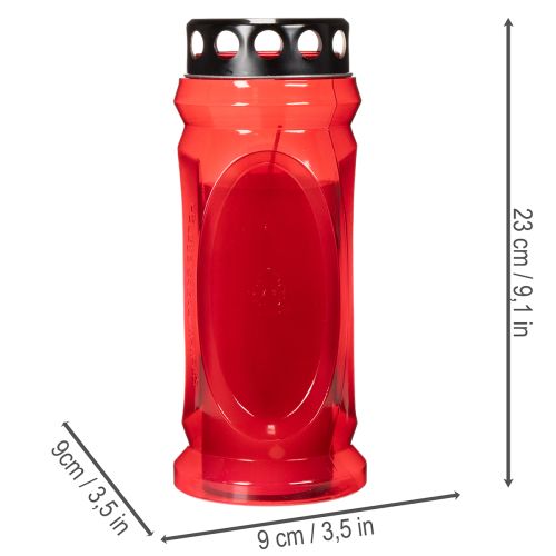 Vela para tumba roja, tapa negra, vela conmemorativa de 4 días, 23 cm. | Floristik24.es