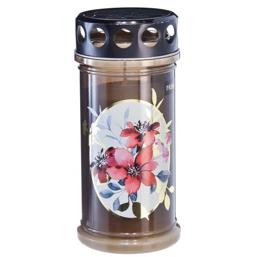 Artículo Velas para tumbas marrones, velas para tumbas con flores, Ø7,5 cm, alto 16,5 cm, 6 unidades
