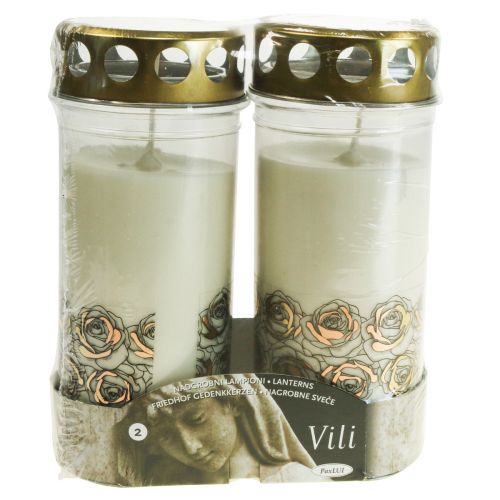 Artículo Velas graves rosas blancas luz de luto luz conmemorativa Ø7cm H18cm 90h 2ud