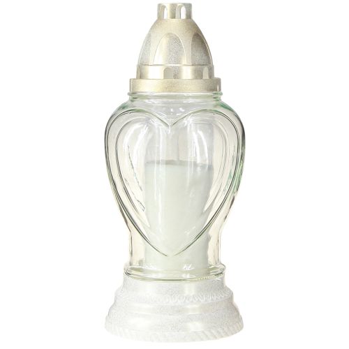 Artículo Farol de cristal con forma de corazón grabado, transparente, Ø11 cm, alto 26 cm