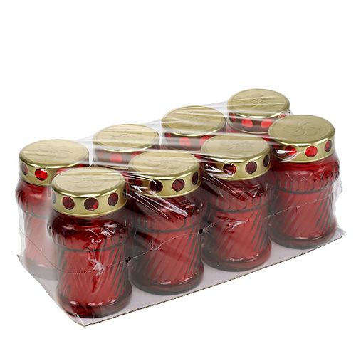 Artículo Vela de cristal roja para vela de tumba, Ø7cm, H13cm, 8 unidades